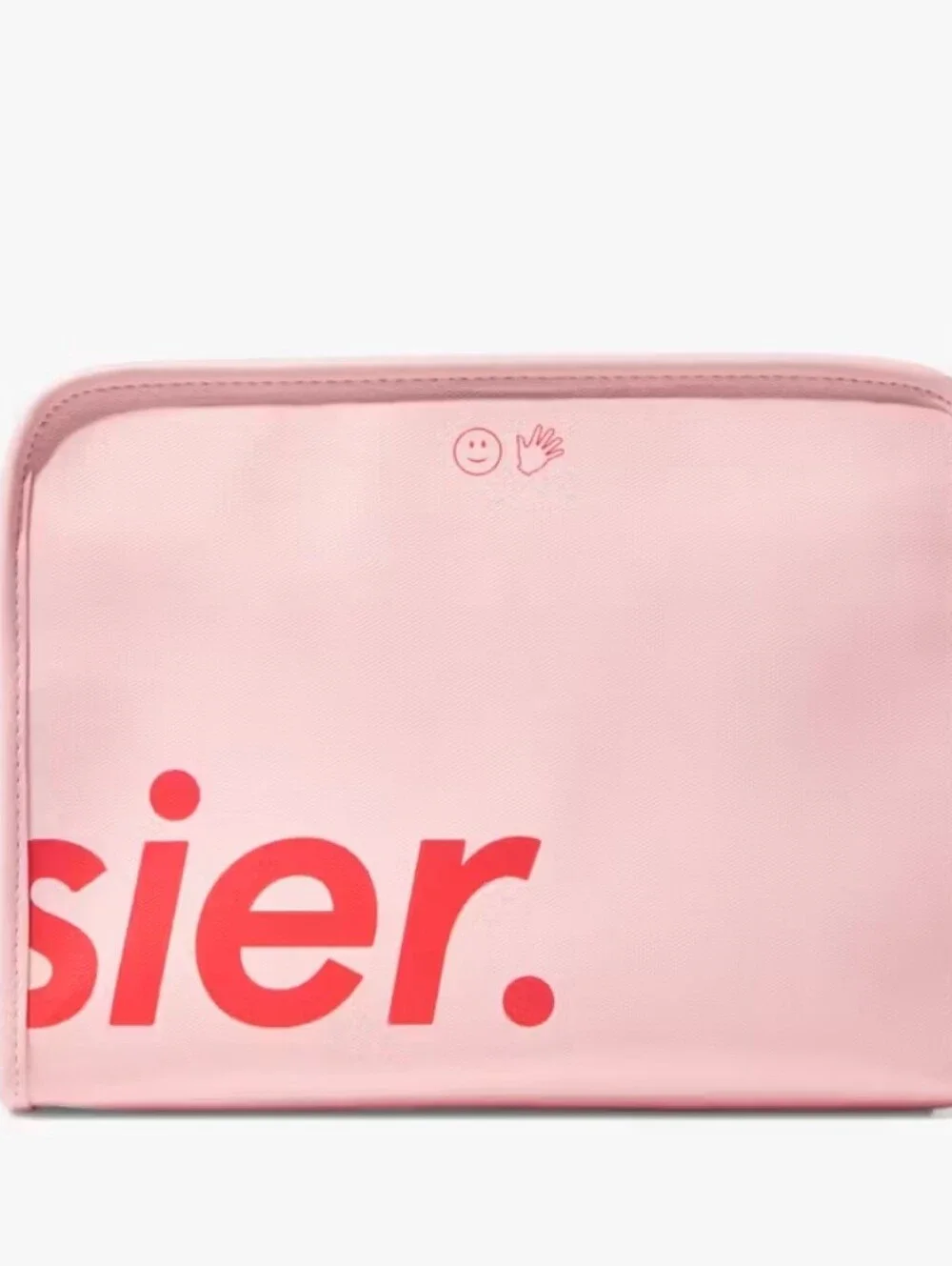 Glossier Beauty Bag Pink Cosmetic Pouch Logo Front Pocket 9.5